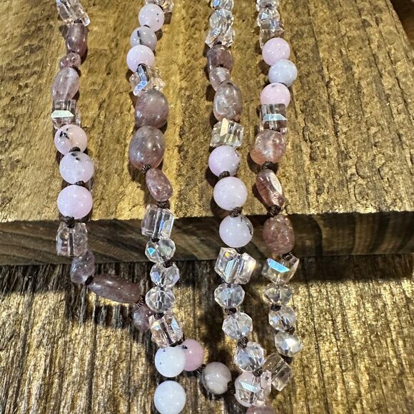 Bohemian Natural Stone Glass Knot Pendant Necklace | Gift Box Included , Pink Q - Picture 5 of 12